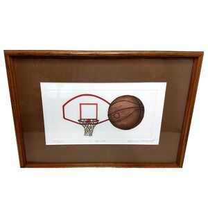 Barbie Tidwell Framed Hand Colored Etching #220 3 POINTER Basketball LTD Edition